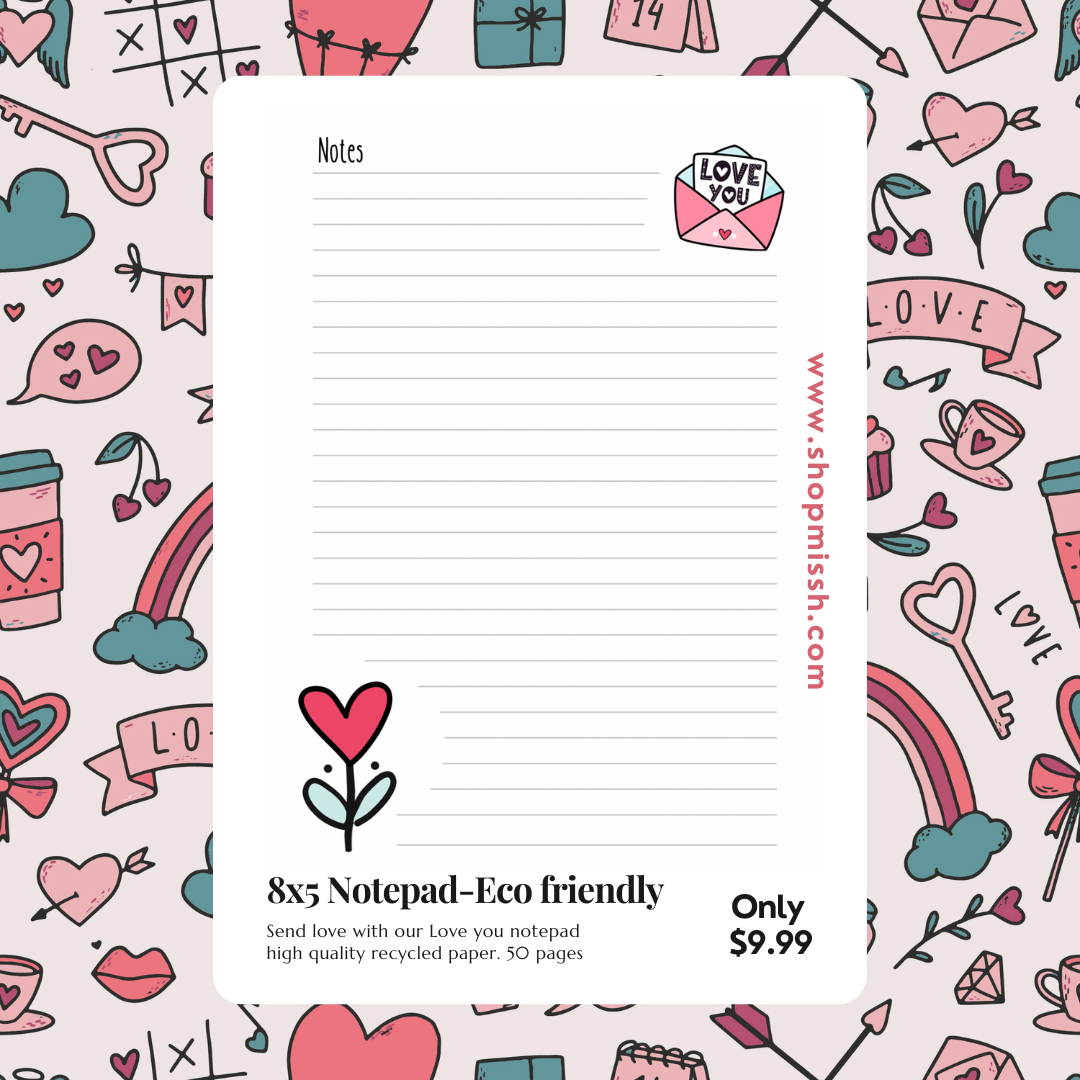 (8x5) love letter notepad, eco - friendly - 50 pages