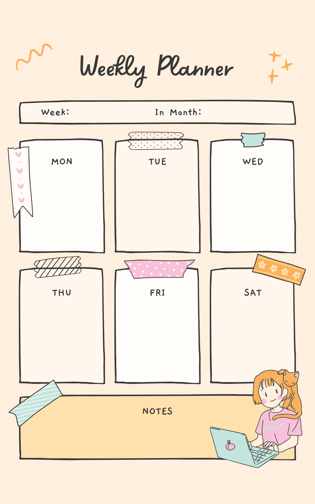 8X5 Weekly Planner for work, home office, school, working girl 52 pages. Eco Friendly