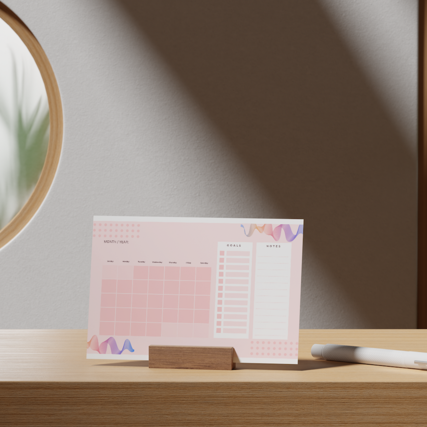 5x8 Perpetual Calendar for work, home office, school, pink 12 pages. Eco Friendly