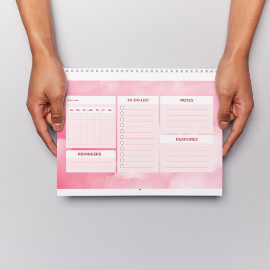 5x8 Perpetual Calendar for work, home office, school, pink 12 pages. Eco Friendly