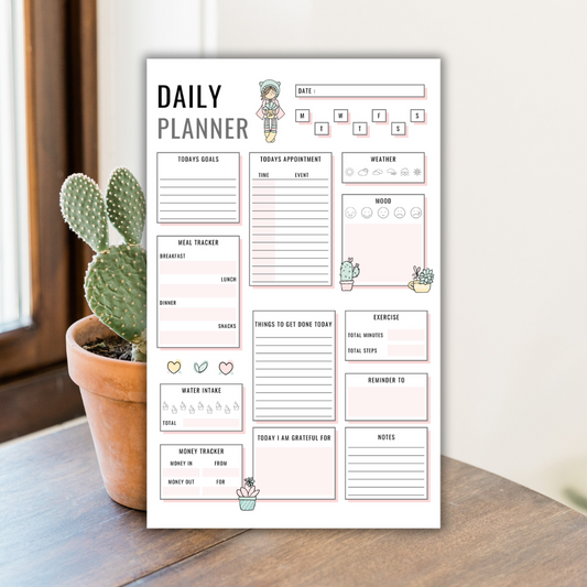 Cactus Girl Daily Planner 8X5 - 50 pages, Eco Friendly