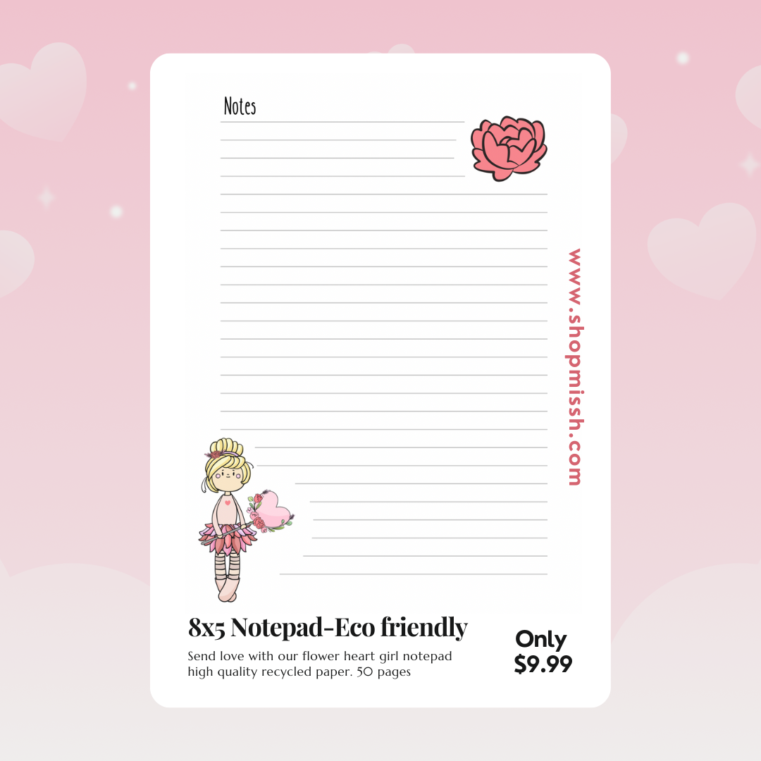 (8x5) Yellow hair heart girl notepad, eco - friendly - 50 pages