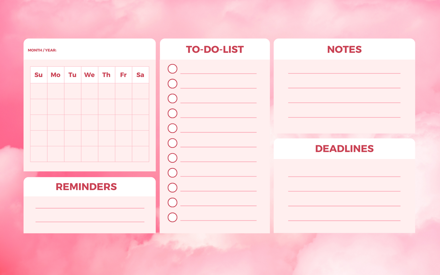 5x8 Perpetual Calendar for work, home office, school, pink 12 pages. Eco Friendly