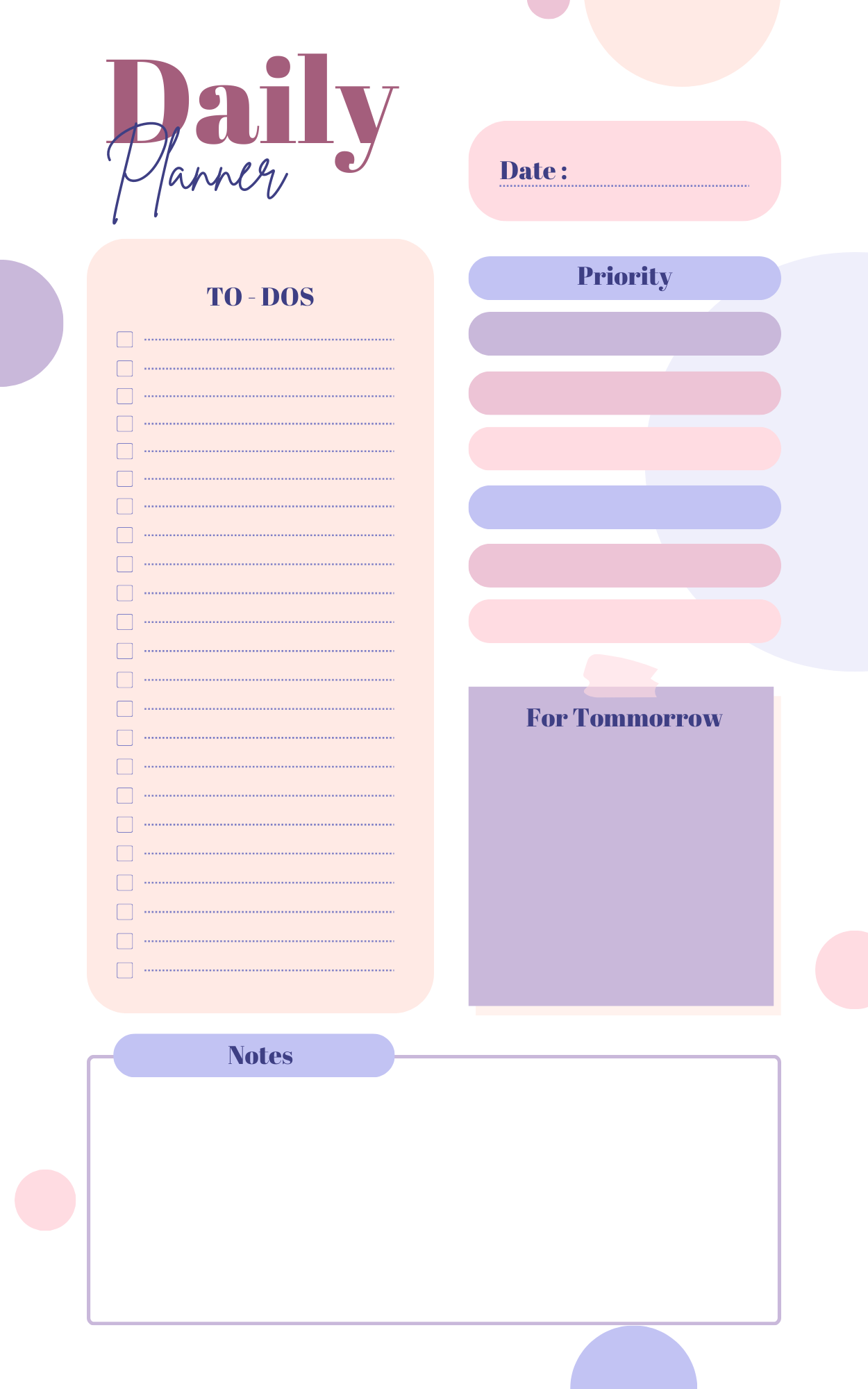 8X5 Daily Planner purple dots for work, home office, school 90 pages. Eco Friendly