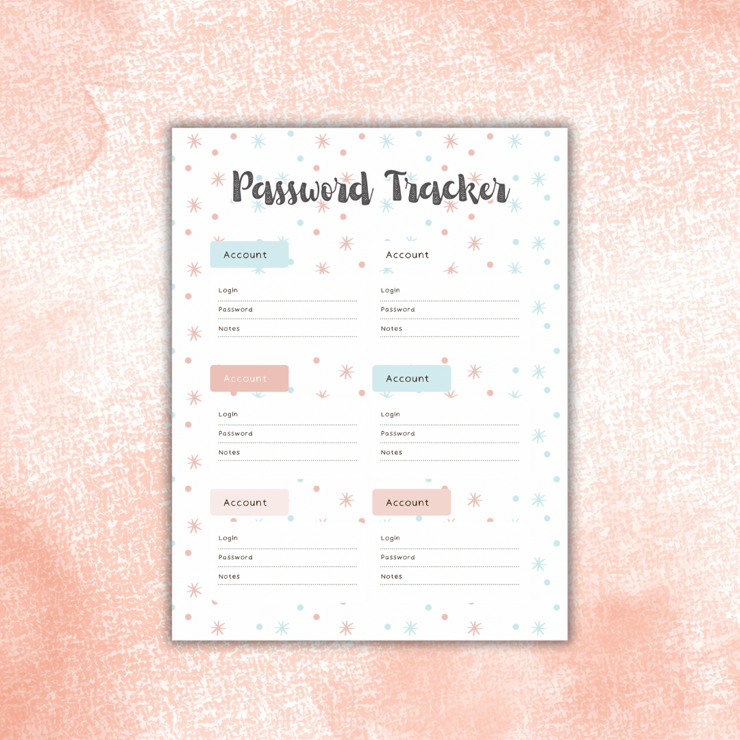 Password Tracker 20 pages 160 passwords(different designs)