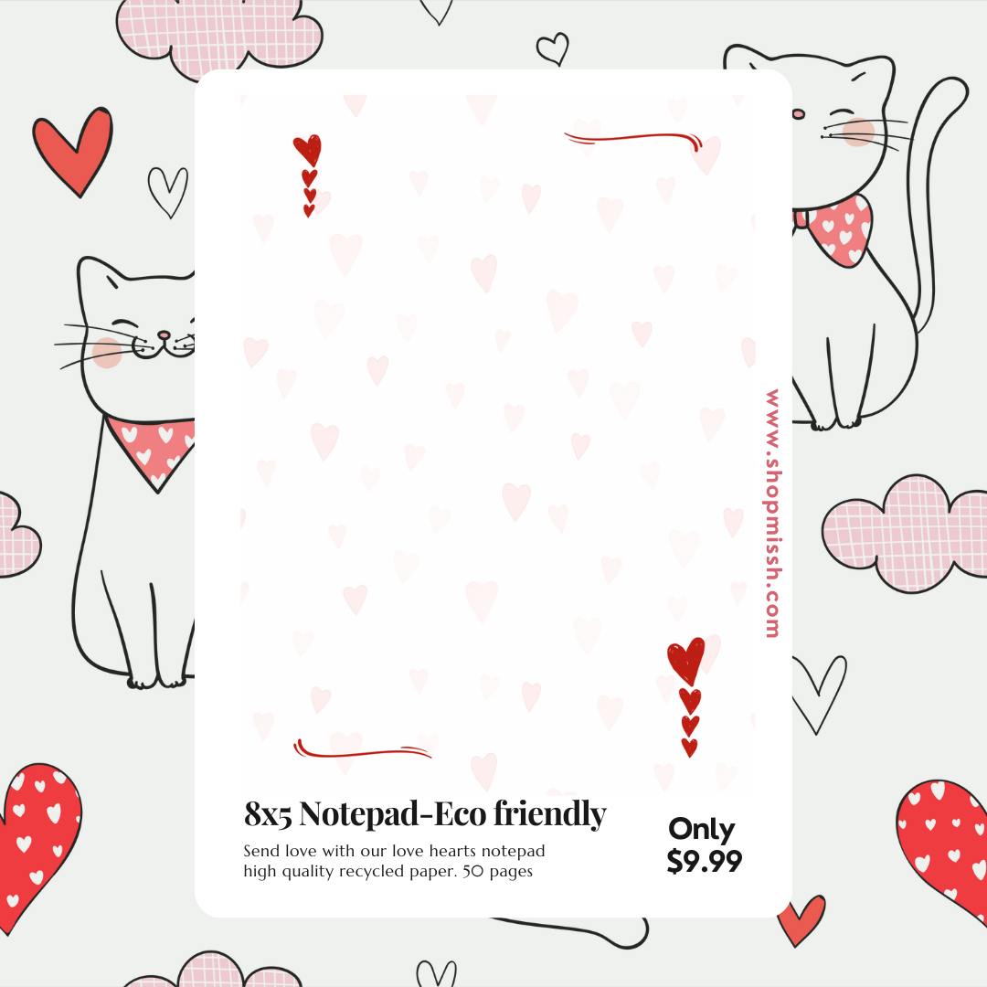 (8x5) heart notepad, eco - friendly - 50 pages