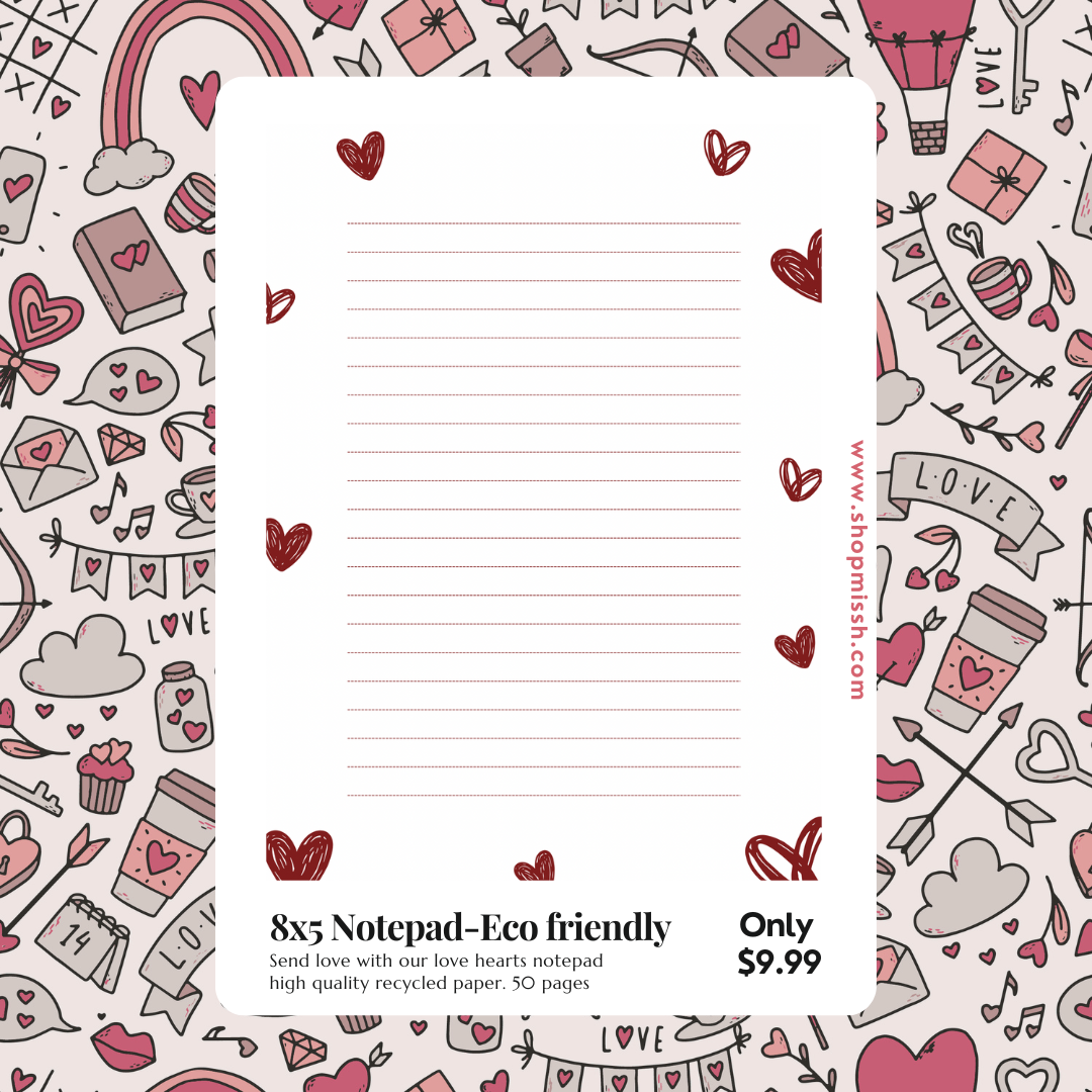 (8x5) heart notepad, eco - friendly - 50 pages
