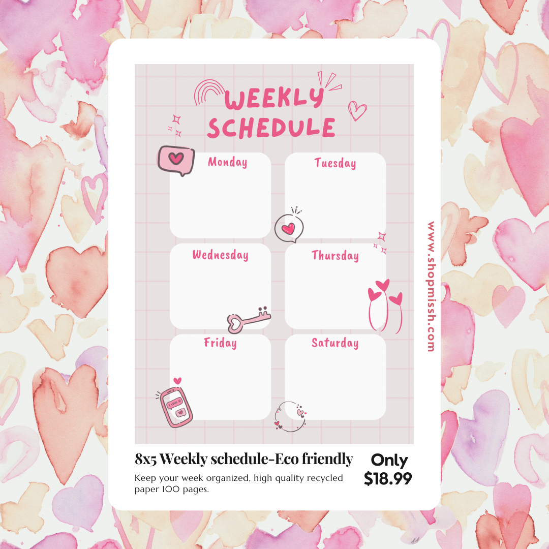8X5 Weekly Planner for work, home office, school, love theme 52 pages. Eco Friendly