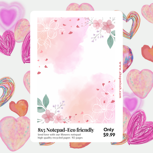 (8x5) love & flowers notepad, eco - friendly - 50 pages