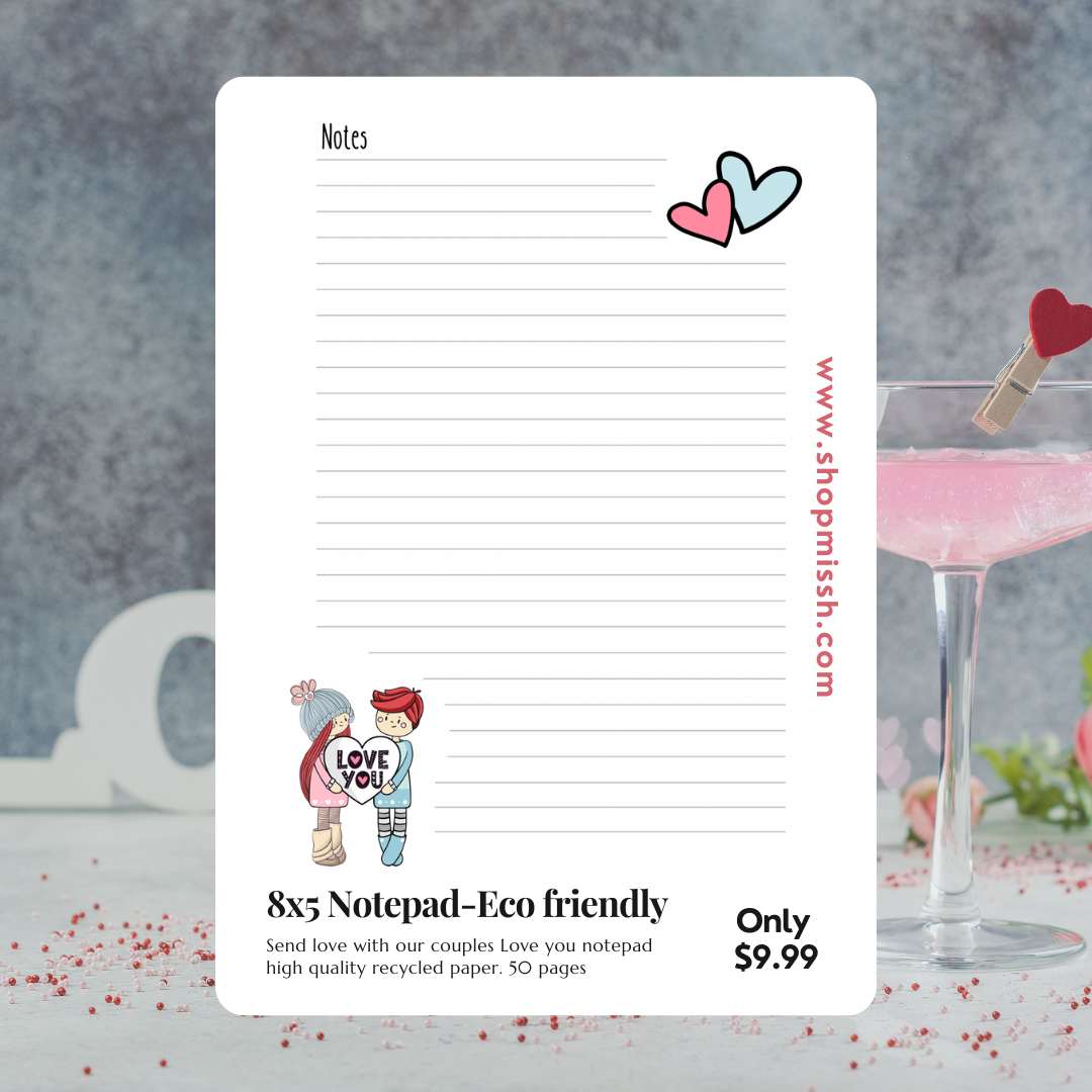 8x5 Love couples notepad, eco - friendly