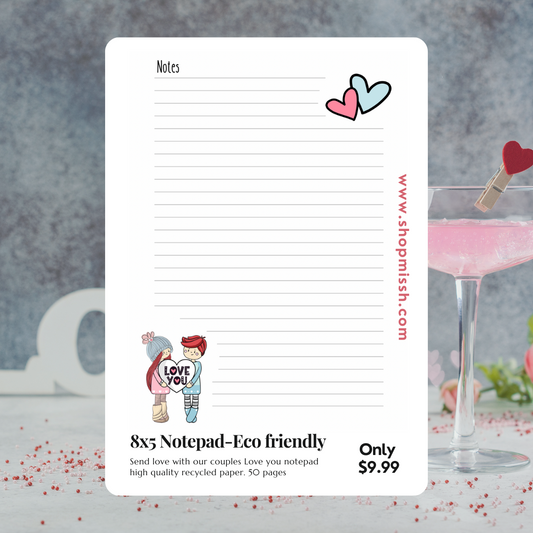 8x5 Love couples notepad, eco - friendly