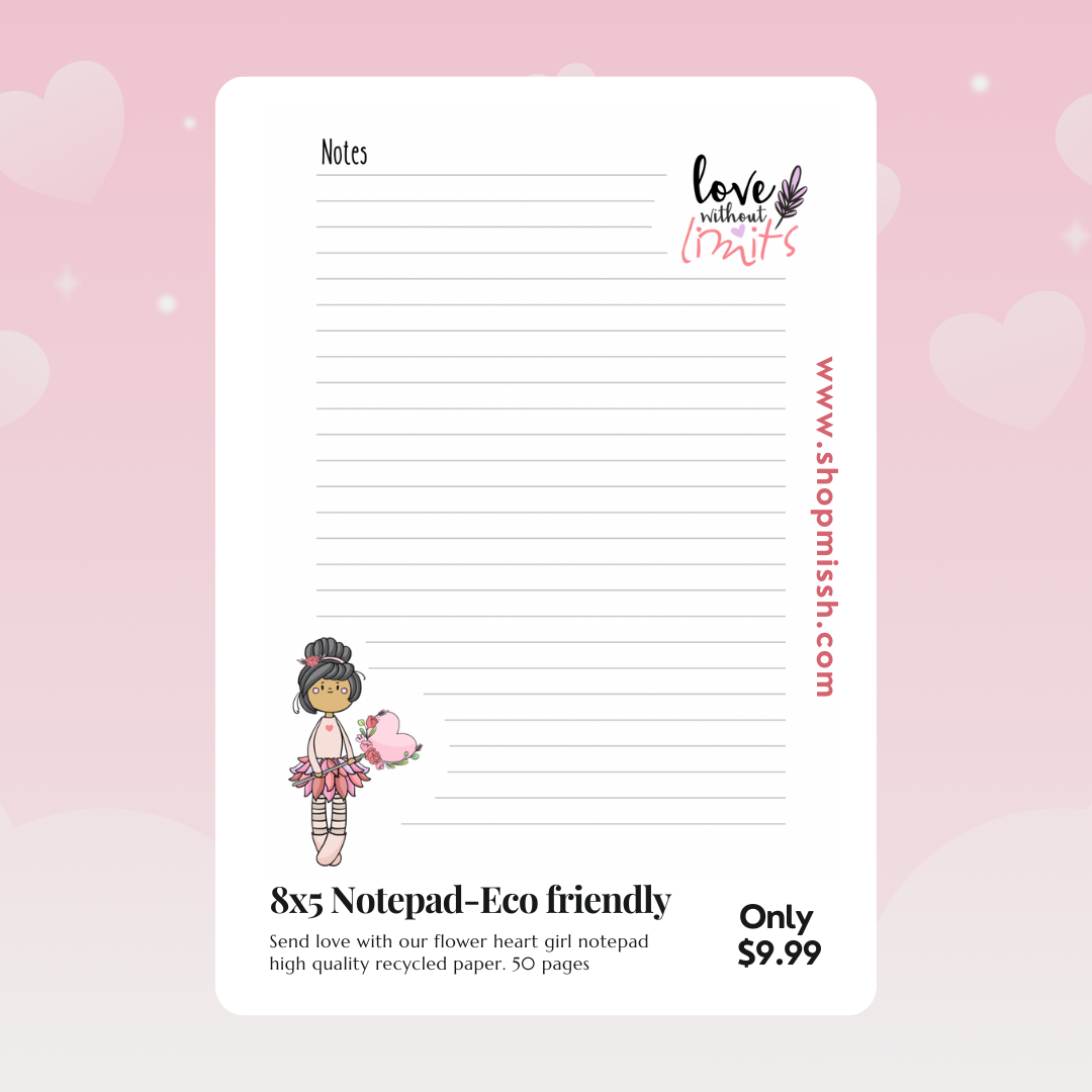 (8x5) Brown hair heart girl notepad, eco - friendly - 50 pages