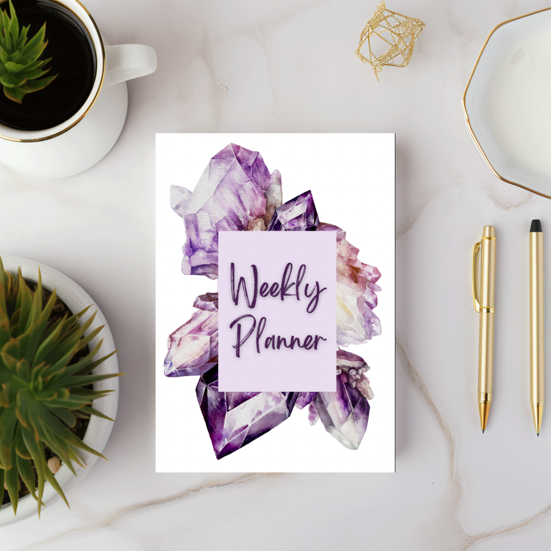 A5 Amethyst Crystal Weekly Planner. 52 pages. Eco Friendly