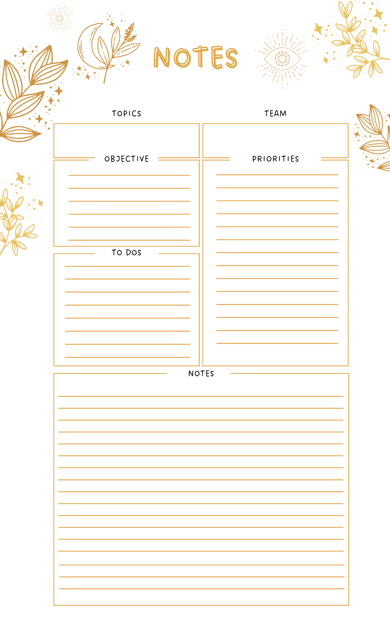 8X5 Gold mystical notepad, planner for work, home office, school 100 pages. Eco Friendly